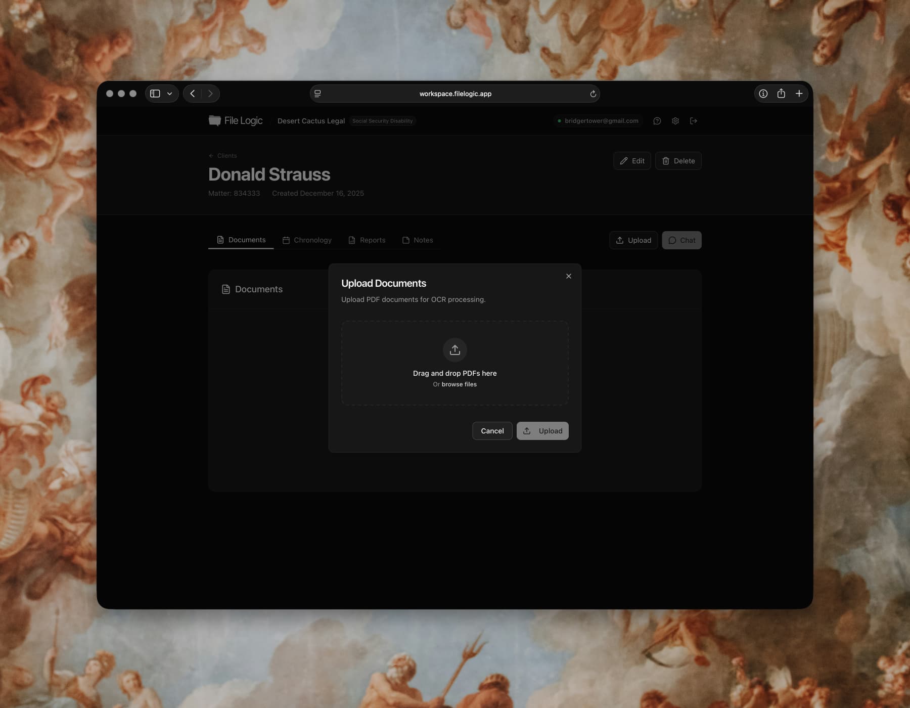 File Logic upload flow for scanned and native documents before OCR and analysis