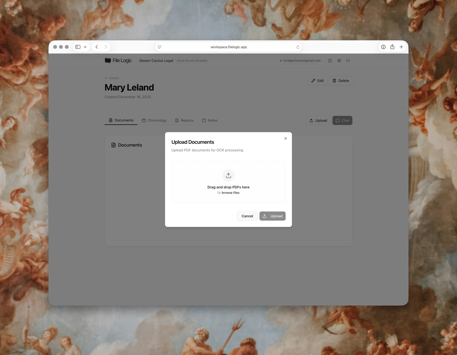 File Logic upload flow for scanned and native documents before OCR and analysis